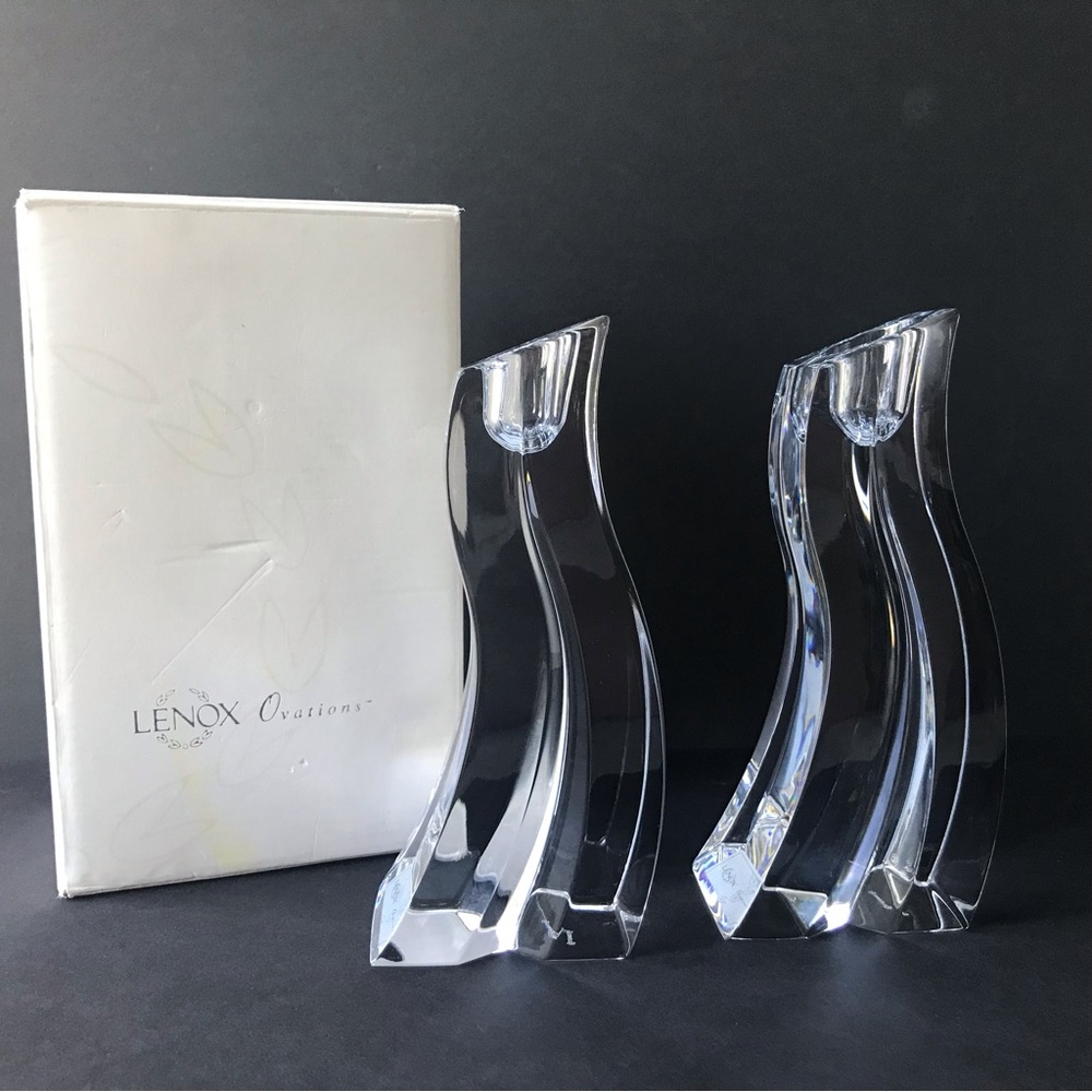 Lenox Ovations 6 1/4” Candlestick Holders Full Lead Crystal Slovenia New in Box